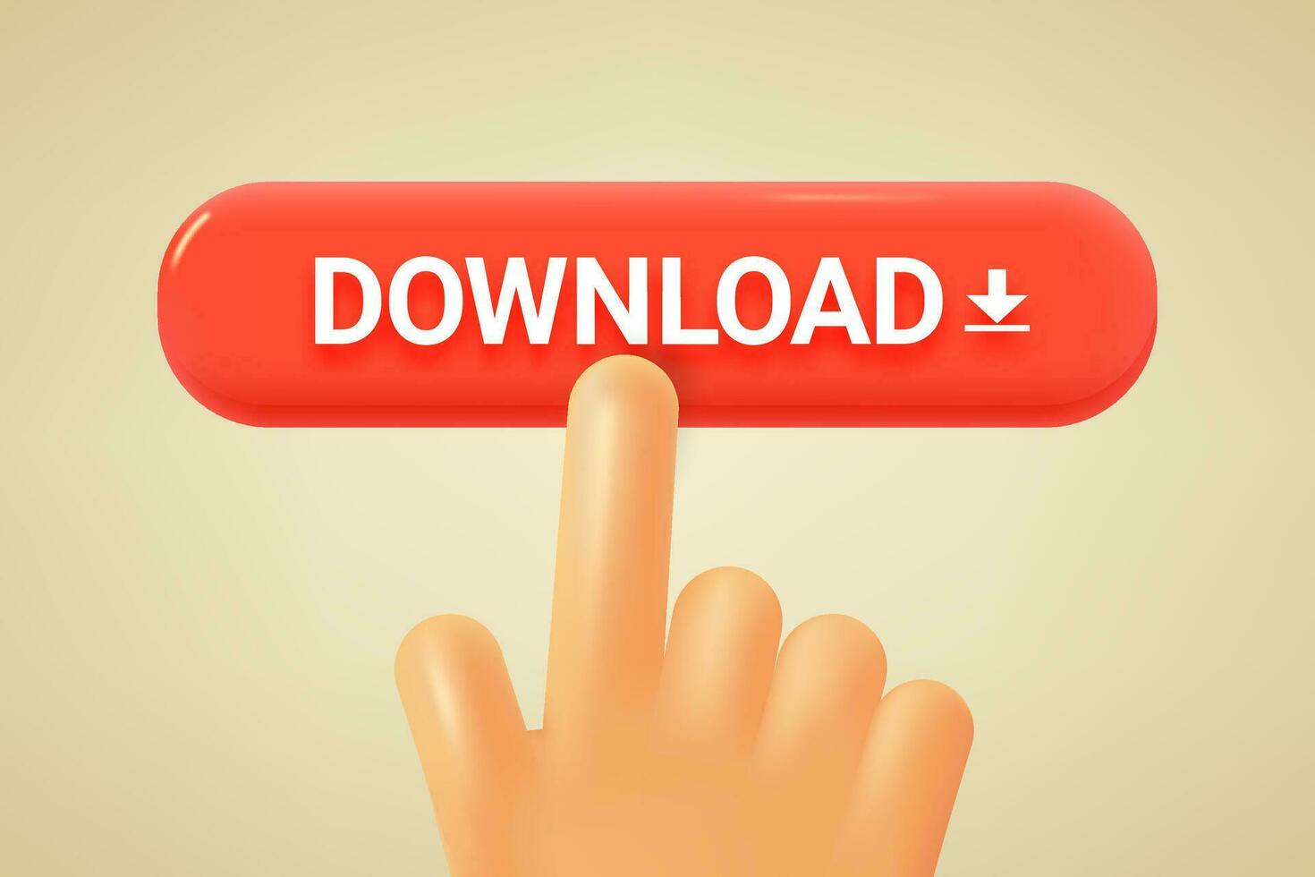 Hand pressing download button. 3d vector illustration