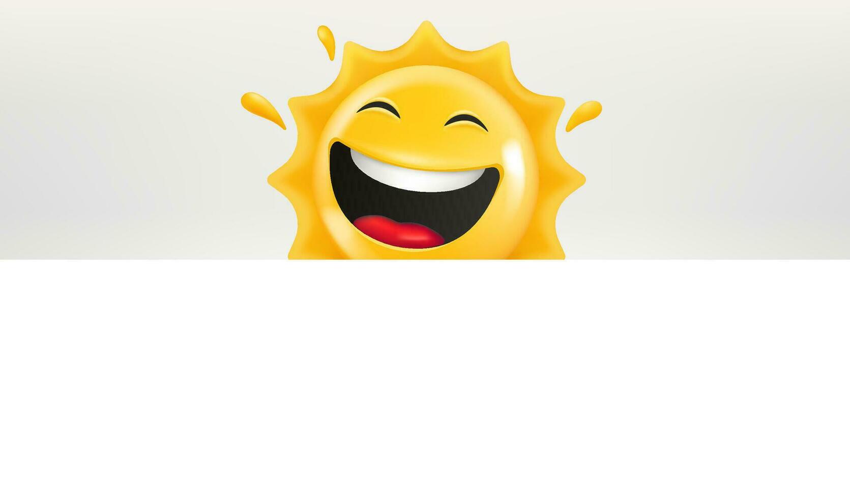 Cute happy sun emoji looking on you. 3d vector illustration with copy space