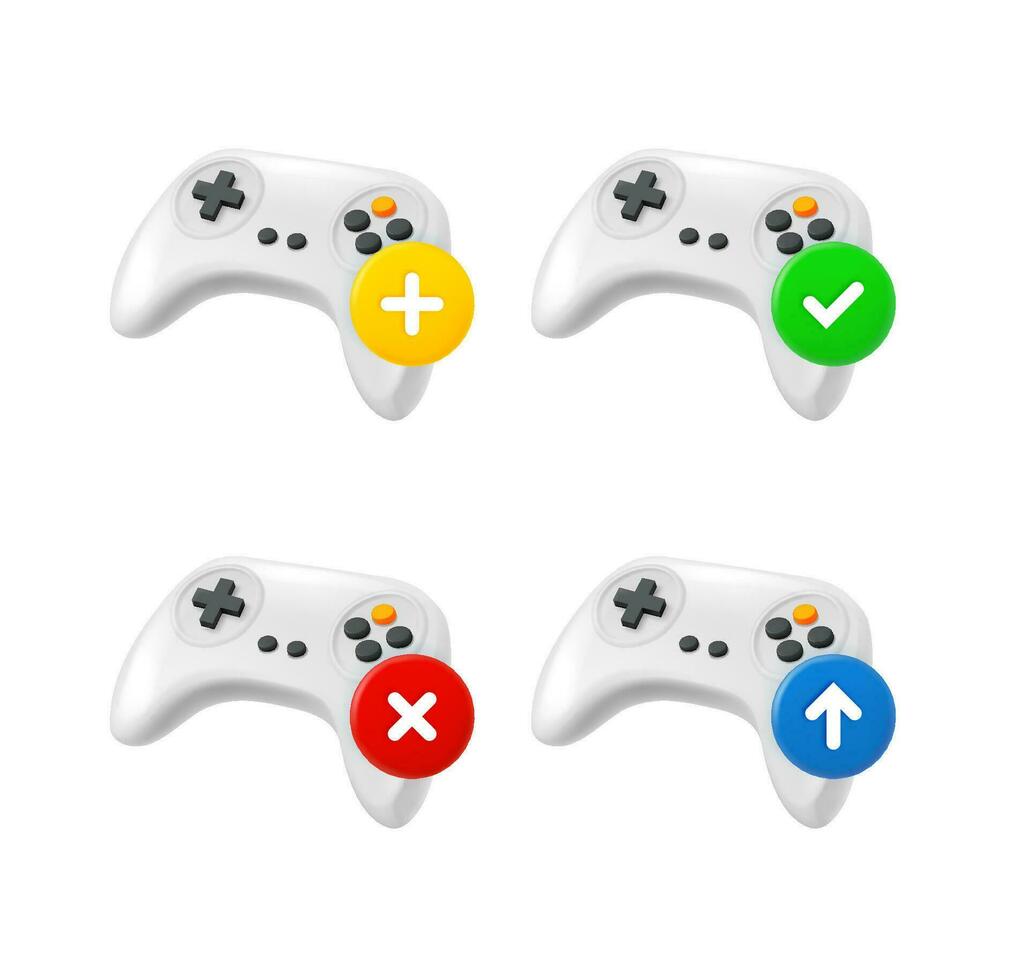 Gamepad icon set with different pictograms. 3d vector icons set