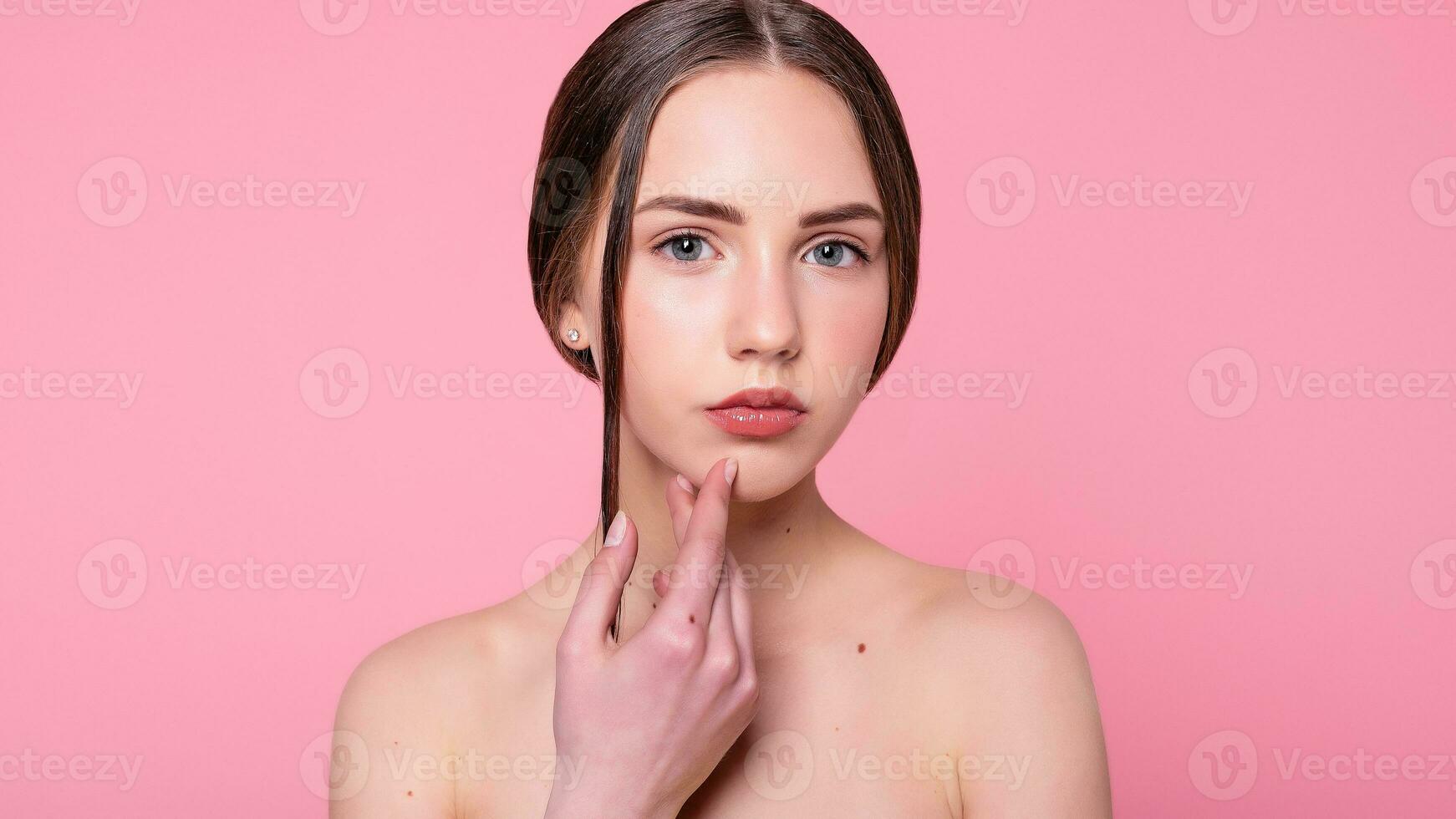 Beauty fashion model girl natural makeup with cute smile photo