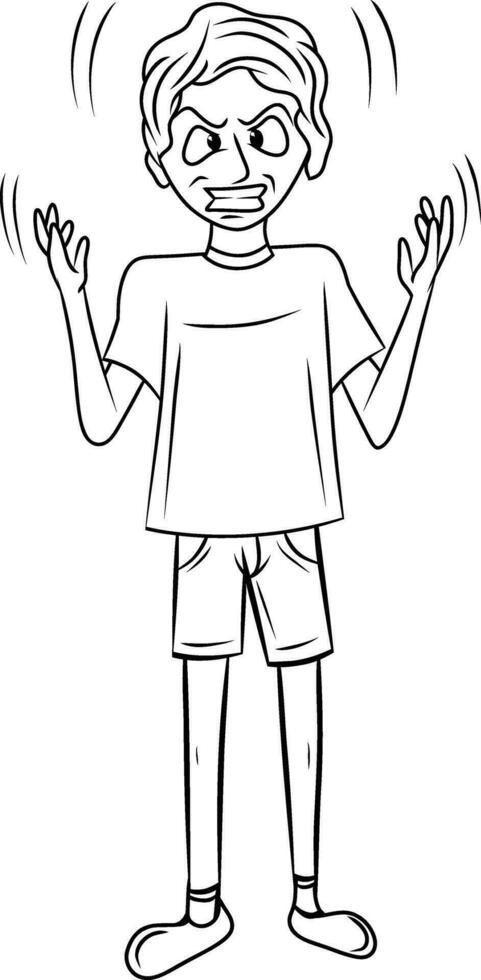 Upset and Stressed Boy Drawing Outline Clipart vector