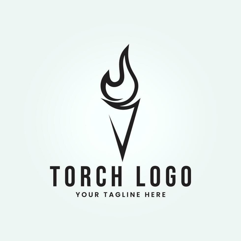 diseño de ilustración vectorial del logotipo de la antorcha de fuego, logotipo de arte de línea minimalista vector