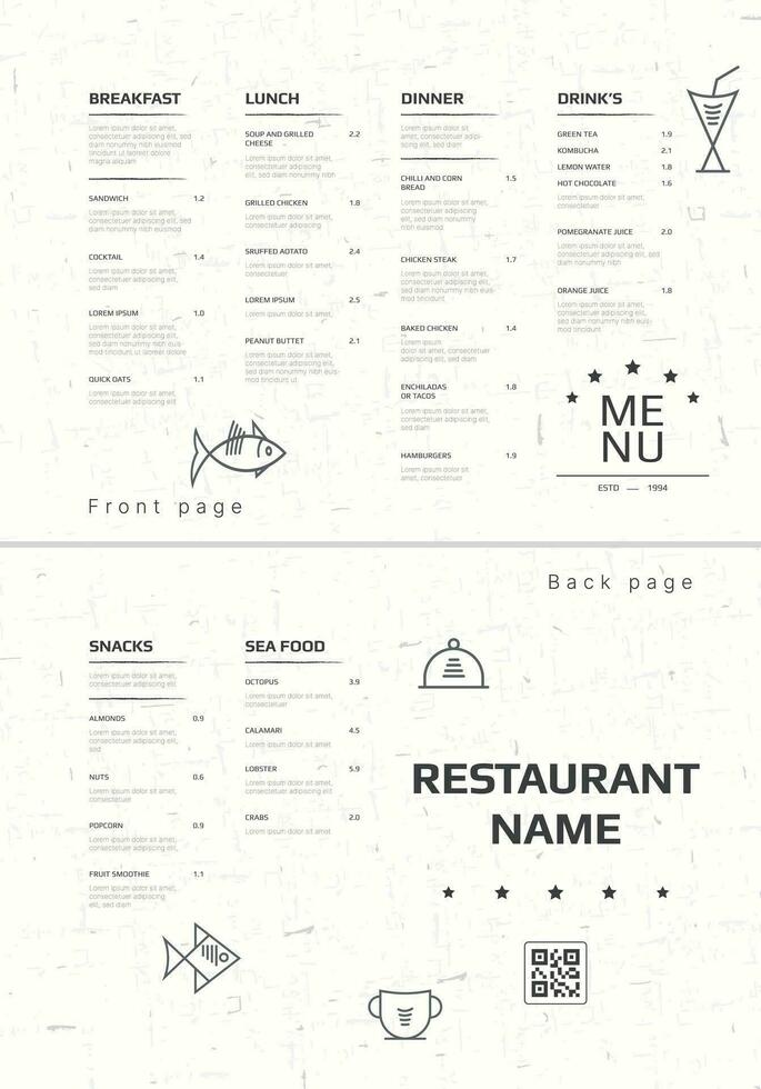 Restaurant cafe menu, template design. Two page food menu template. vector
