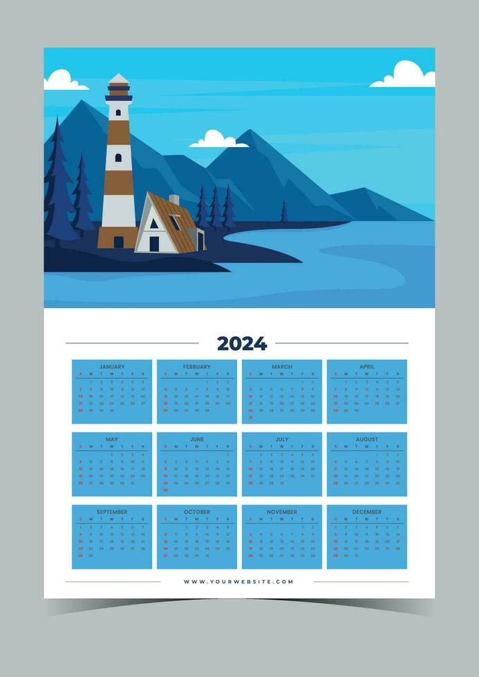 2024 calendario modelo vector ilustración.