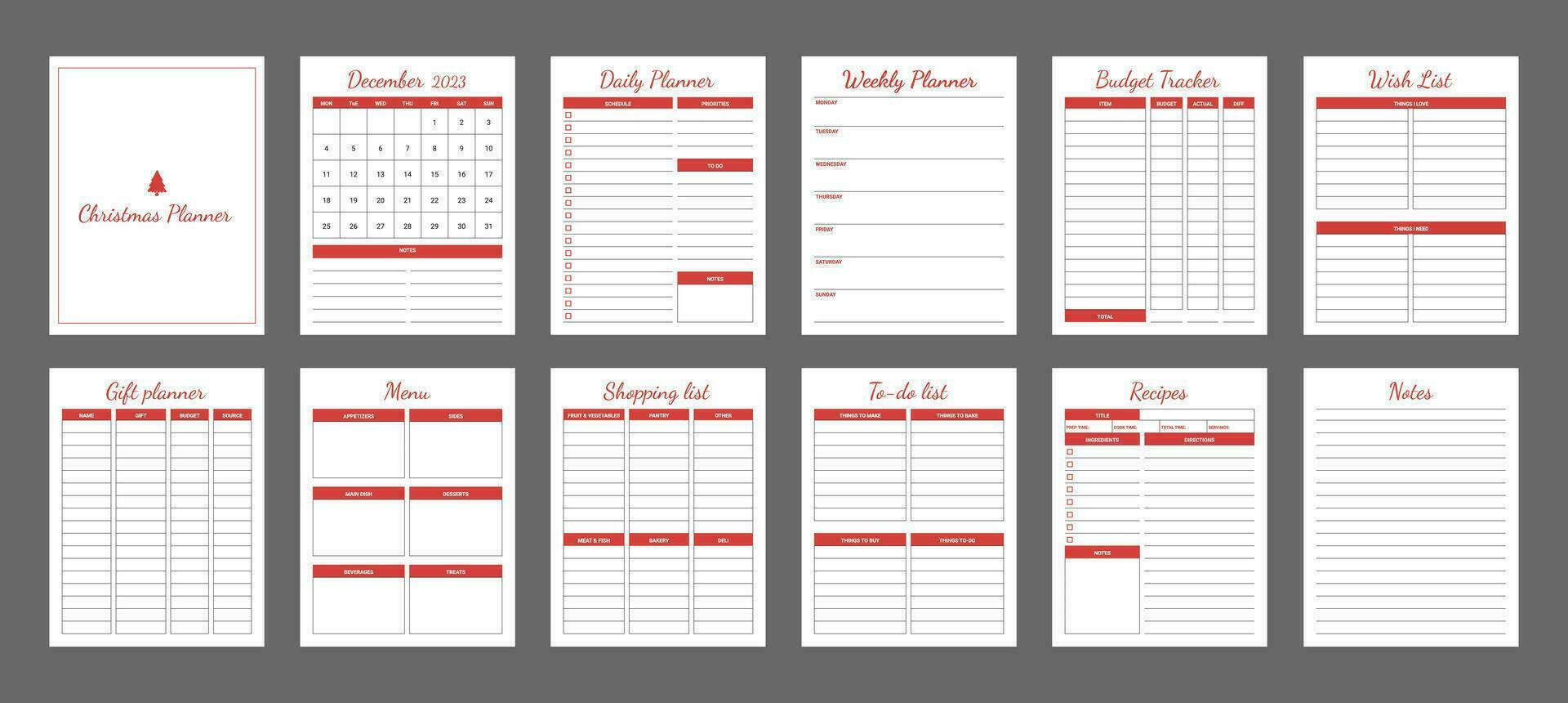 Christmas Planner Printable, Holiday Planner 2023 vector