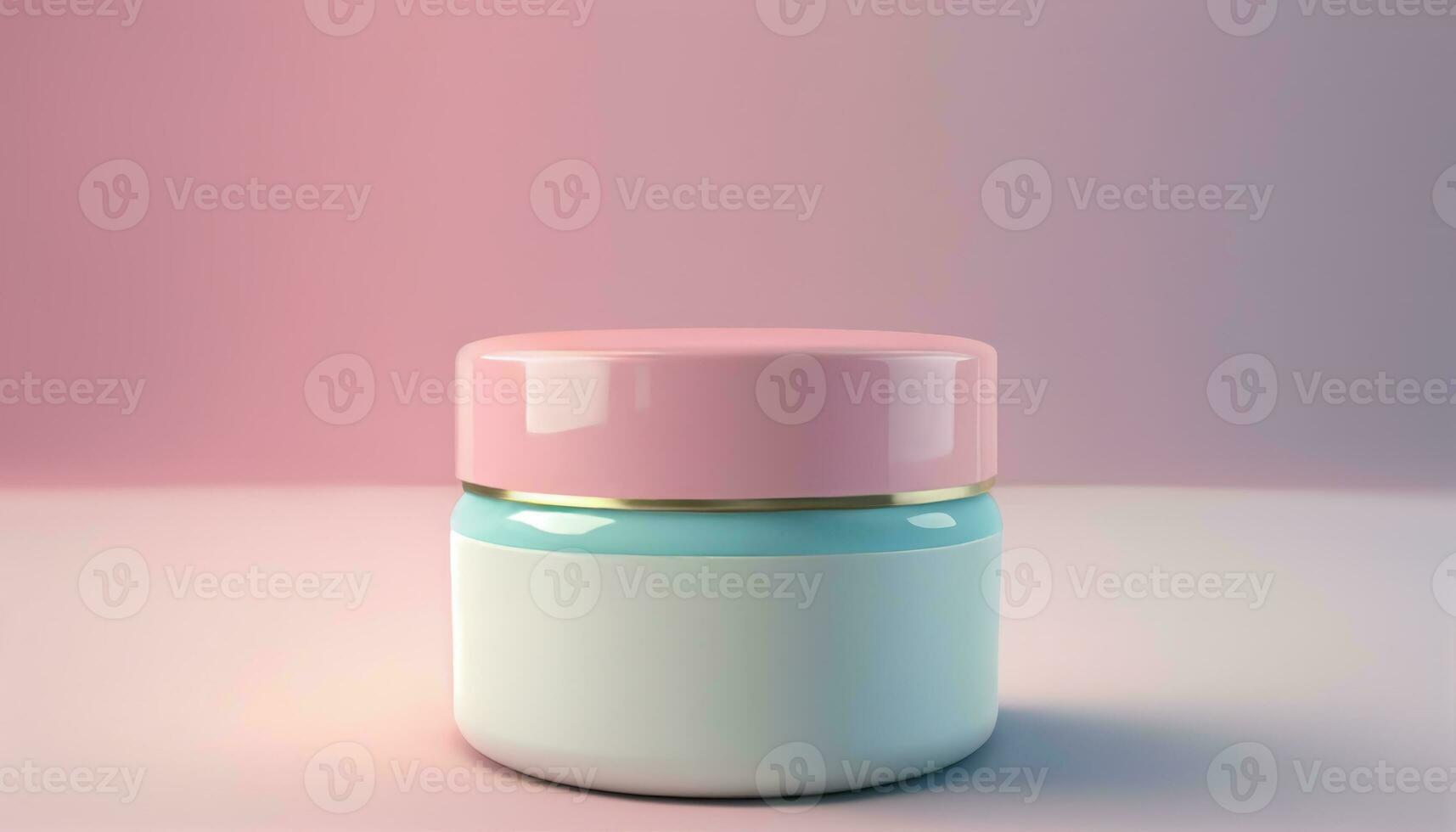 Cream jar mockup. Cosmetics container on minimalistic pink background, AI generative. photo