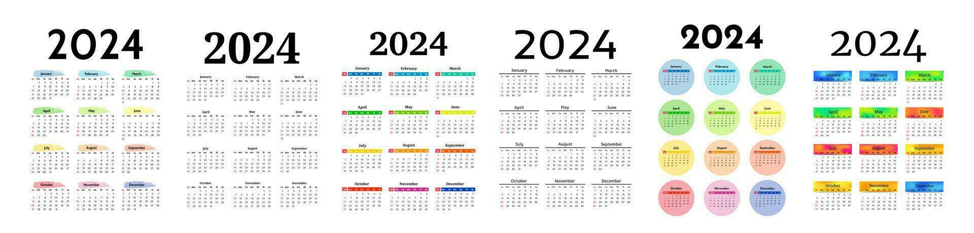 Calendar for 2024 isolated on a white background vector