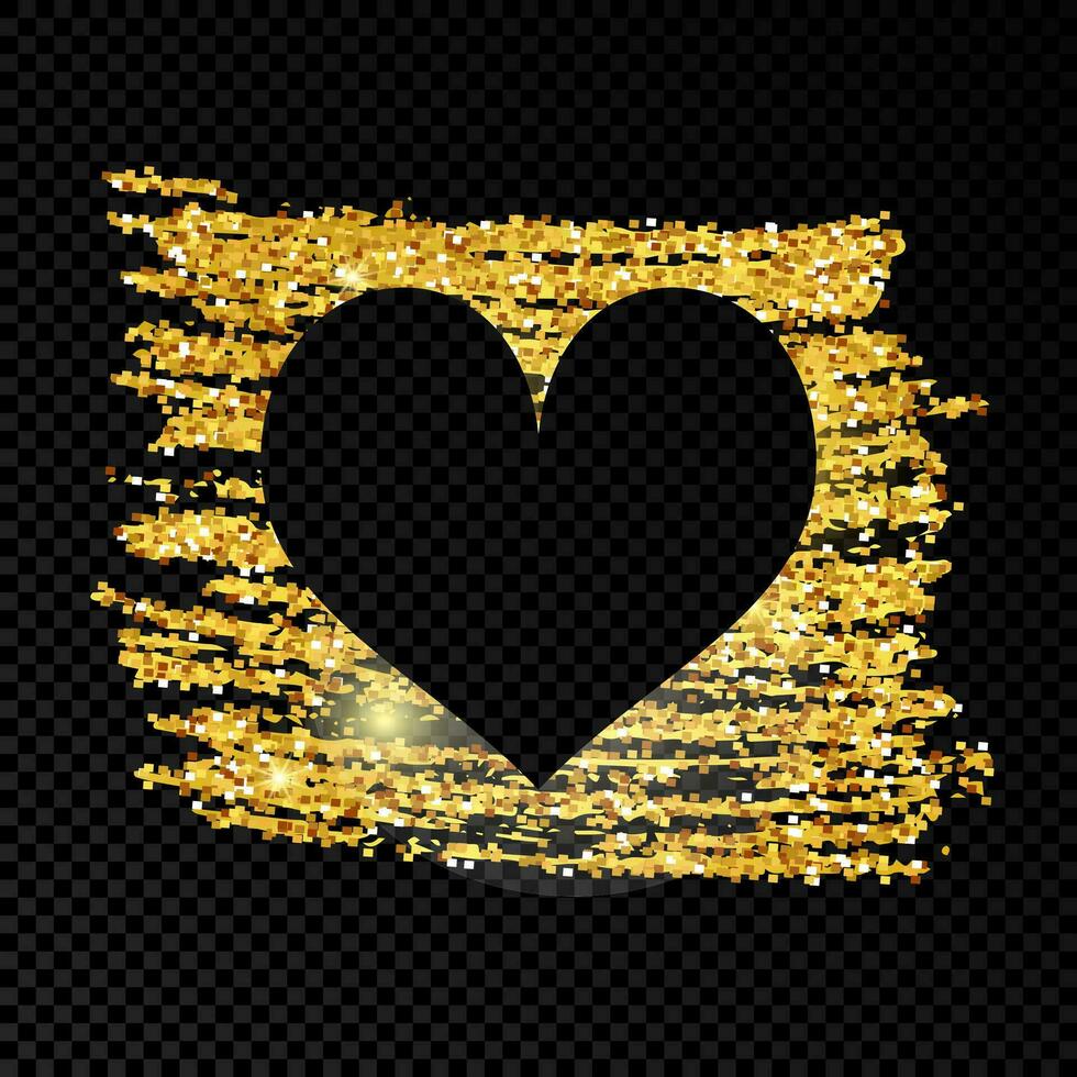 Heart on golden glittering scribble paint on dark background. Background with gold sparkles and glitter effect. Empty space for your text. Vector illustration