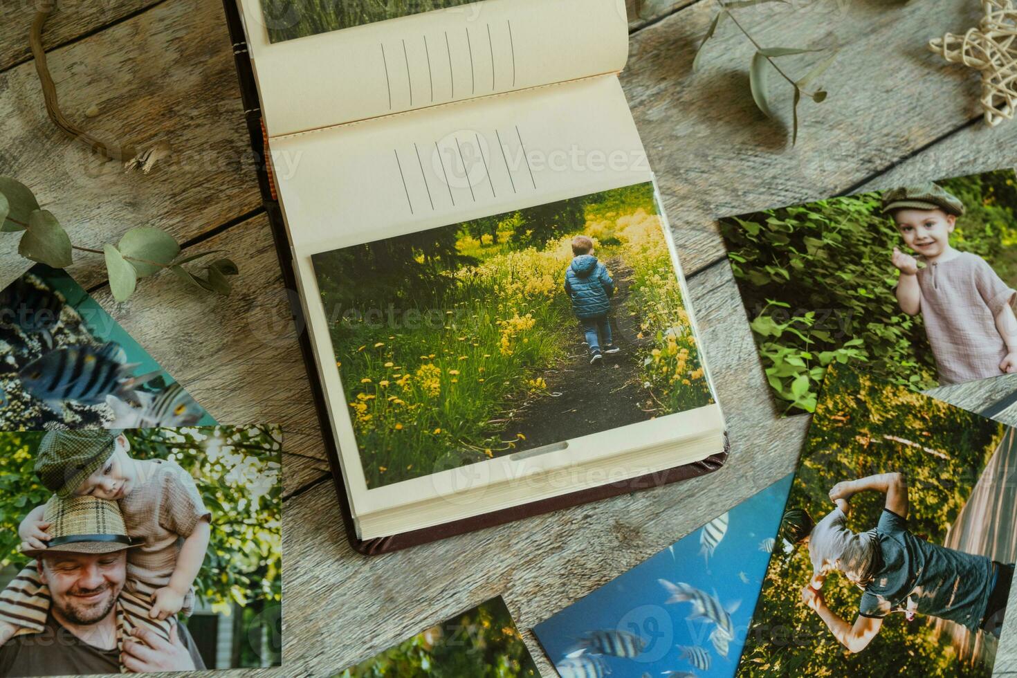 Printed photos. Family photo album with happy summer memories.