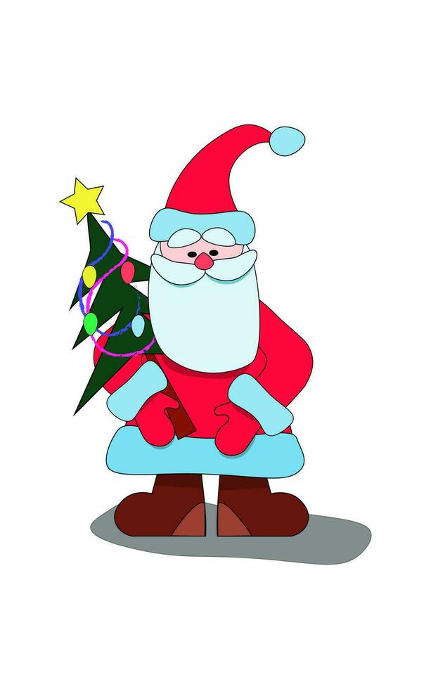 vector illustration of santa claus with christmas tree on white background.