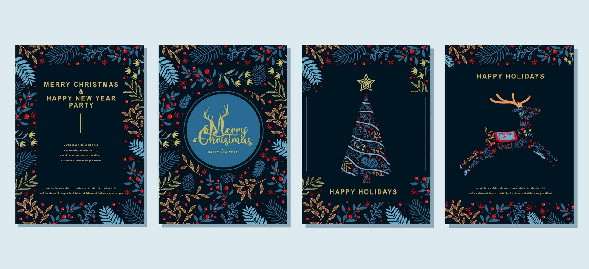 Elegant Merry Christmas and Happy New Year Set of greeting cards, posters, holiday covers vector