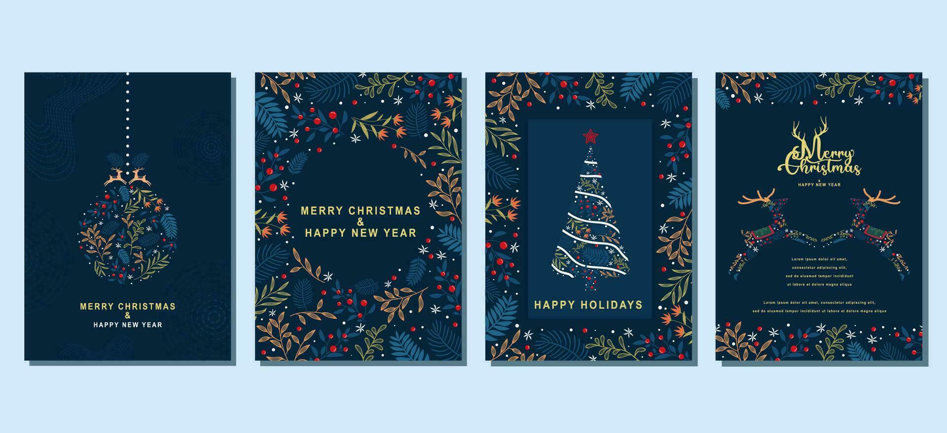 elegante alegre Navidad y contento nuevo año conjunto de saludo tarjetas, carteles, fiesta cubre vector