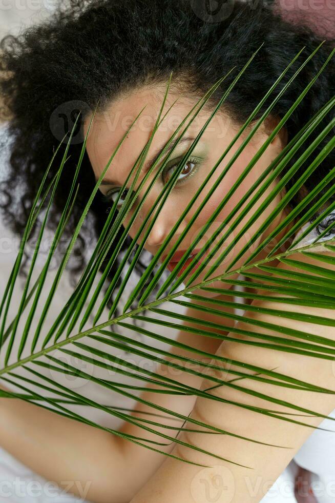 Closeup portrait of beautiful mixed race woman . photo