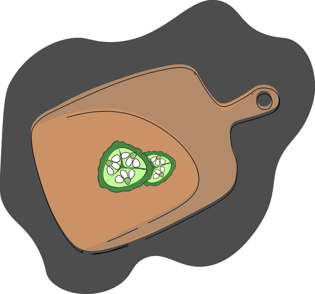 Cucumber on cutting board, vector or color illustration.