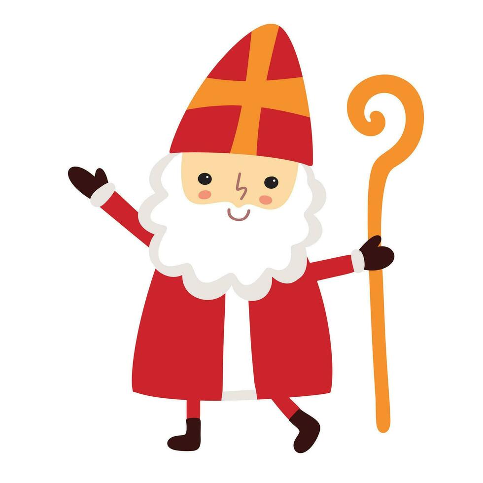 Cute Saint Nicholas or Sinterklaas character. Happy St Nicholas day. Sweet Christmas St Nick old man bishop vector