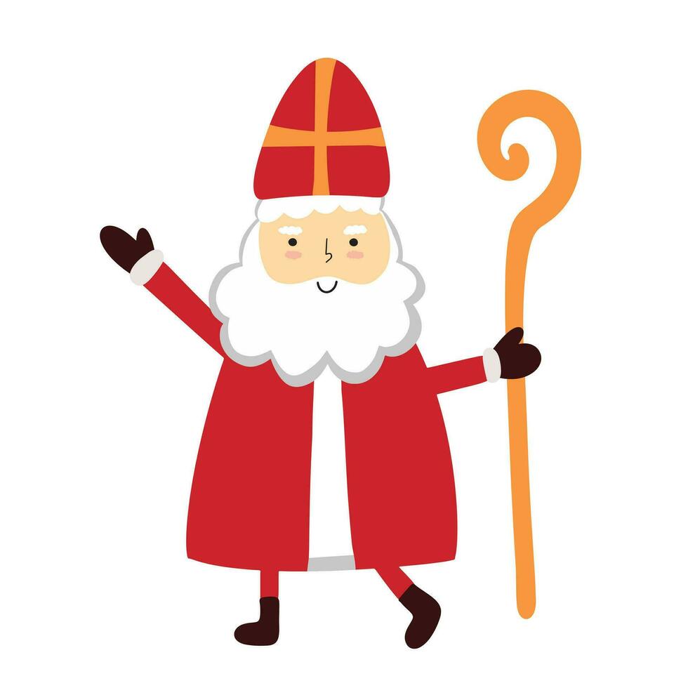 Cute Saint Nicholas or Sinterklaas character. Happy St Nicholas day. Sweet Christmas St Nick old man bishop vector