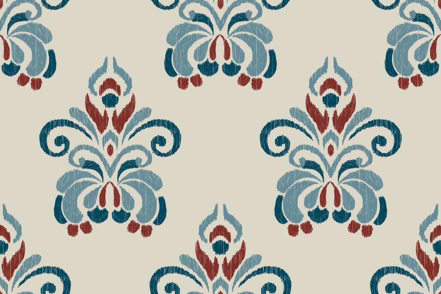 Ikat floral paisley embroidery on grey background.Ikat ethnic oriental seamless pattern traditional.Aztec style abstract vector illustration.design for texture,fabric,wrapping,clothing,decoration.