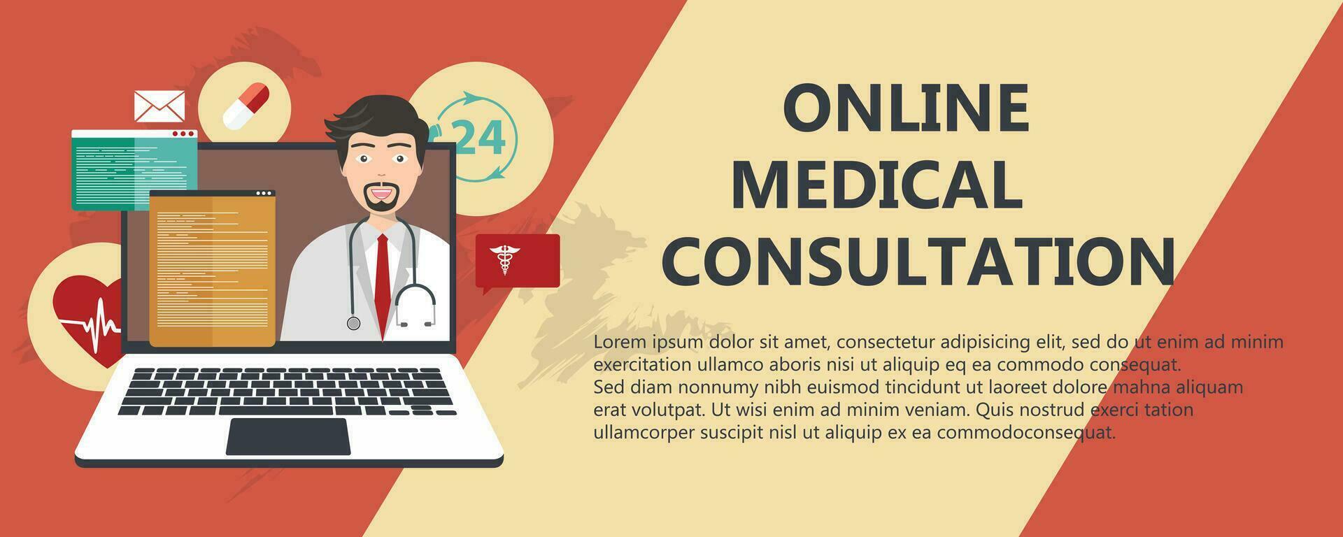 On line medical consultation. Emergency help service. Doctor on call. Flat vector illustration