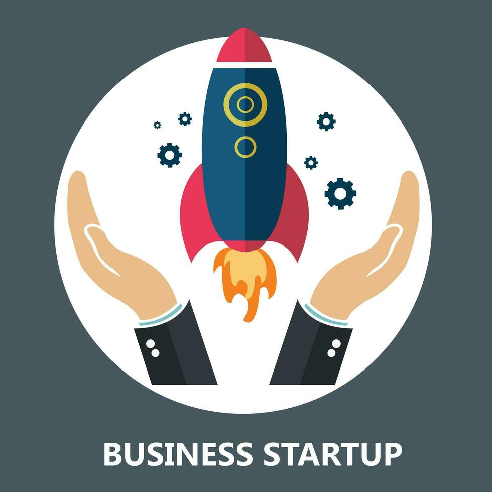 Starting a new business project. Development process. Product innovation, creative ideas. Starting launch, Startup business, entrepreneurial concept. Vector illustration