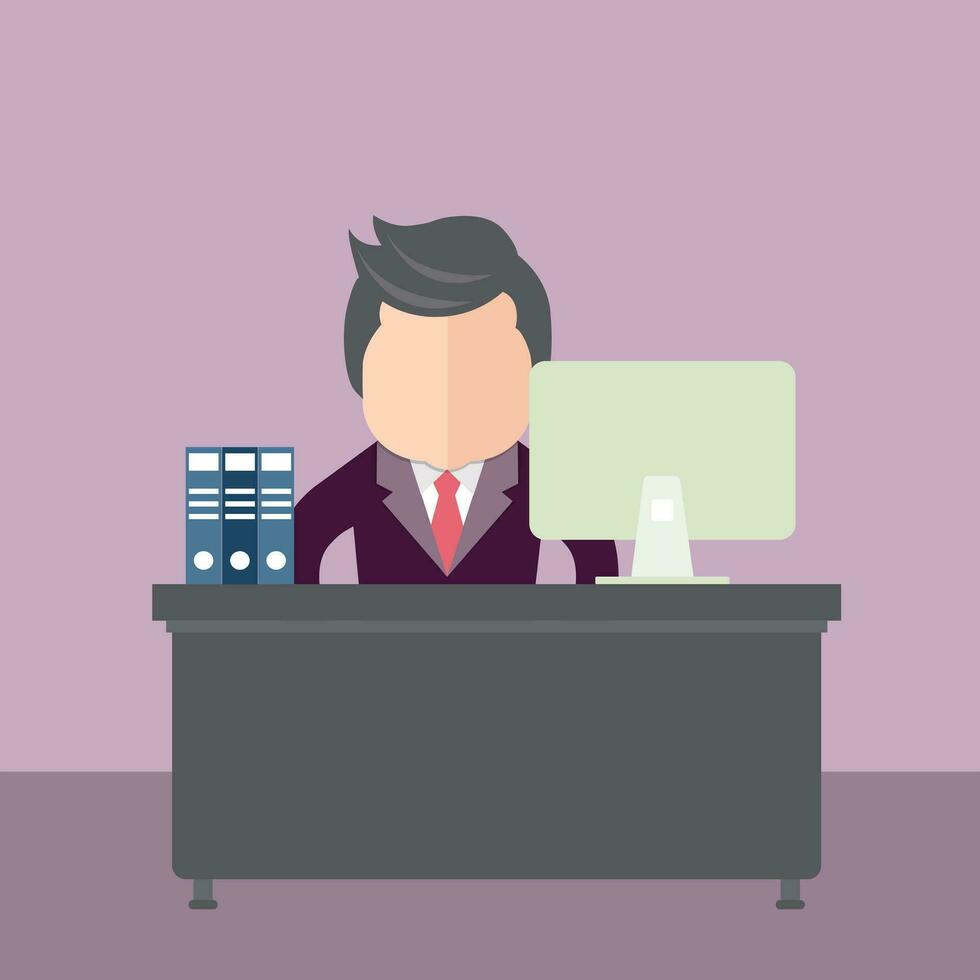 Businessman sitting in office. Flat vector illustration