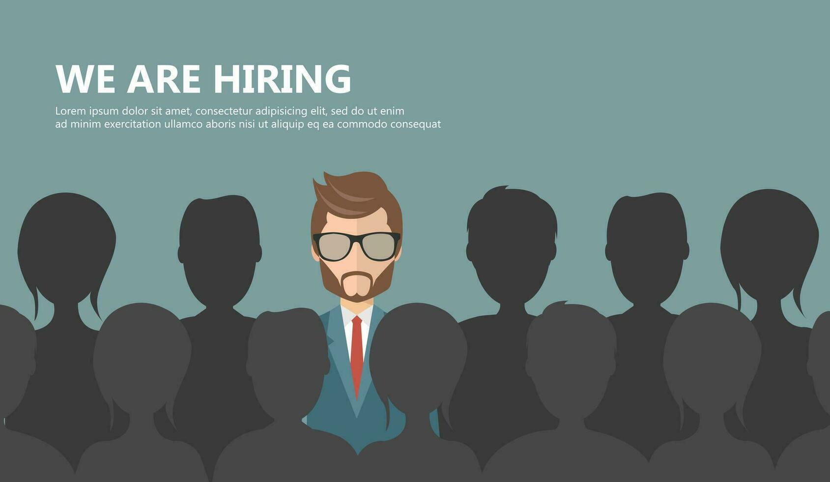 Find the right person for the job concept. Green background. Flat vector design