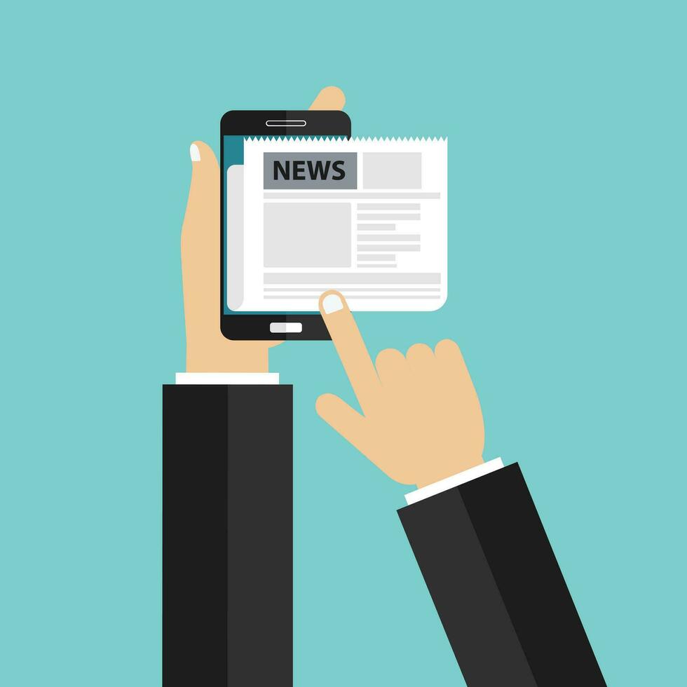 On line news concept. Read newspaper on your tablet or smart phone. Flat vector illustration