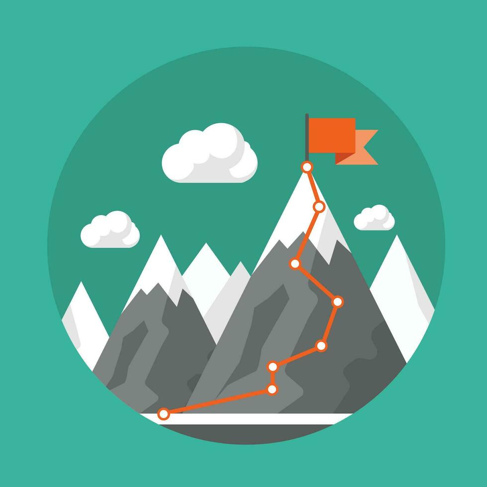 Landscape background. Mountains in winter. Achievement, exploring and discovery concept. Flat vector illustration