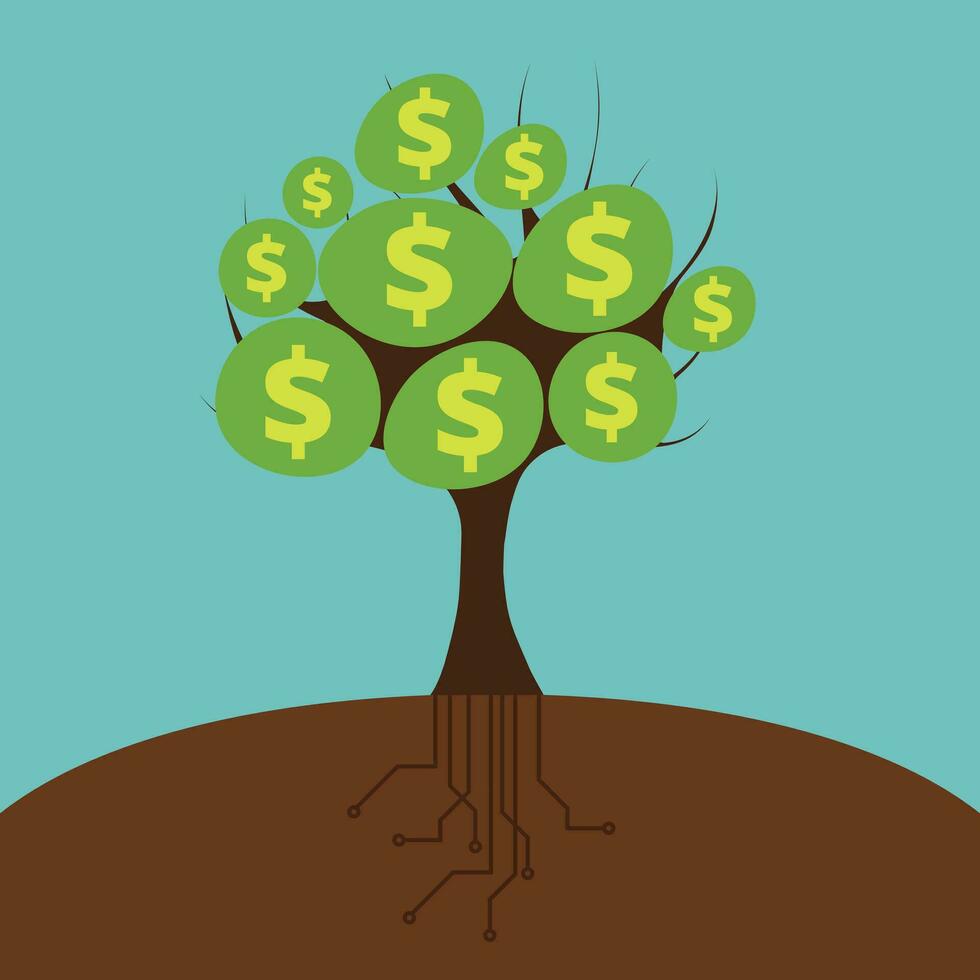 Money tree, business banking, abundance vector concept. Finance wealth and profit illustration