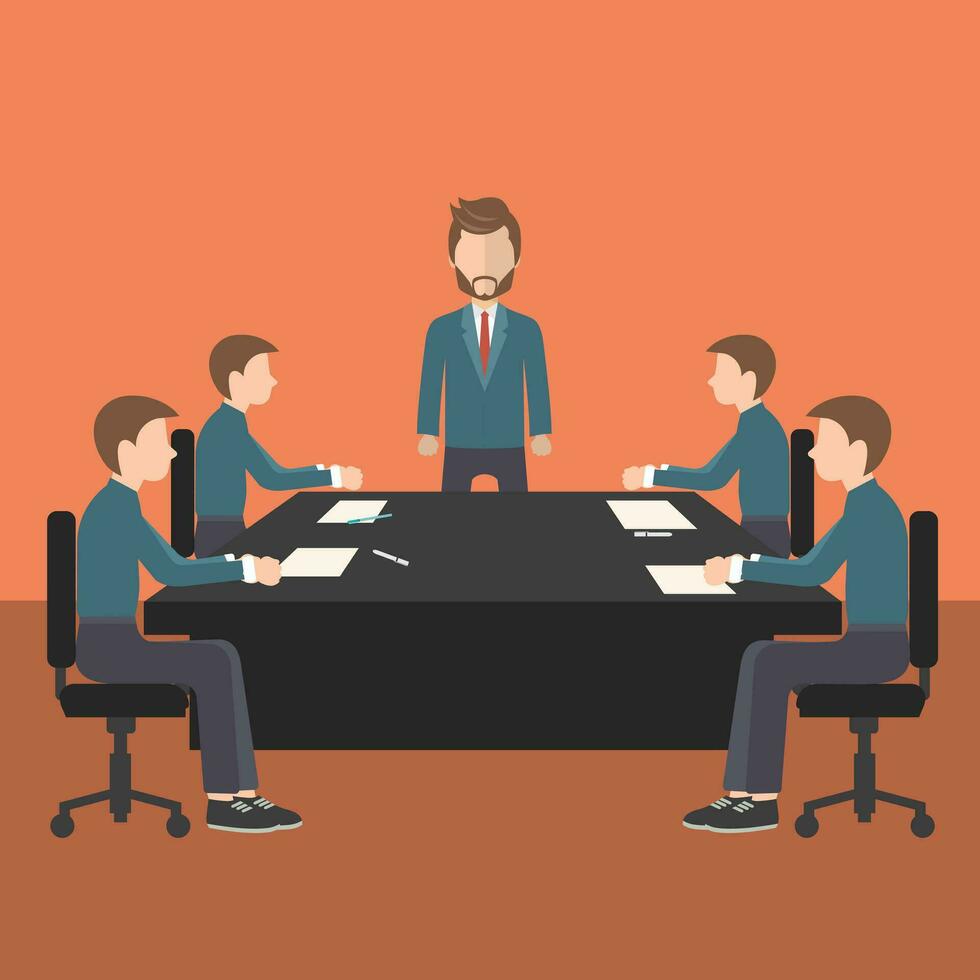 Business meeting, presentation or conference in office. Business people discussing about business plans concept. Flat vector illustration