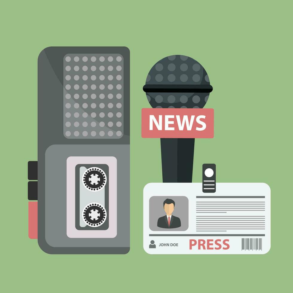 Journalism, Television, Radio, Press Conference Concept. Flat Vector Illustration