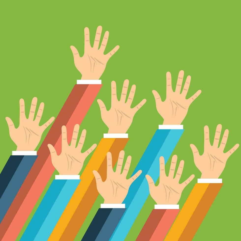 Volunteering concept. Hand raised up. Flat vector illustration