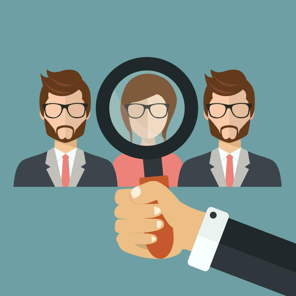 Find the right person for the job concept. Hiring and recruitment. Flat vector design