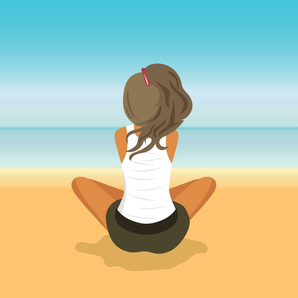 Woman sitting on beach. Concept for vacation, holiday and travel. Summer time. Flat vector illustration