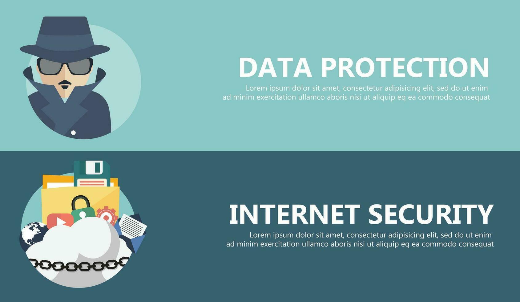 plano ilustración de seguridad centro. datos proteccion y Internet seguridad sitio web pancartas plano vector ilustración