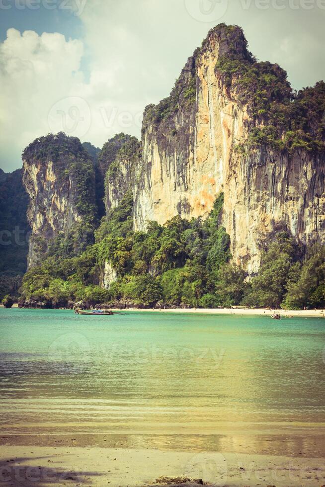 perfect vacation with blue sky at Railay beach in Krabi Thailand photo