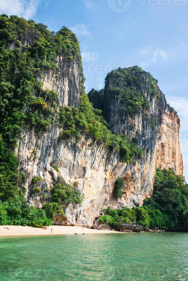 Perfecto vacaciones con azul cielo a railay playa en krabi Tailandia foto