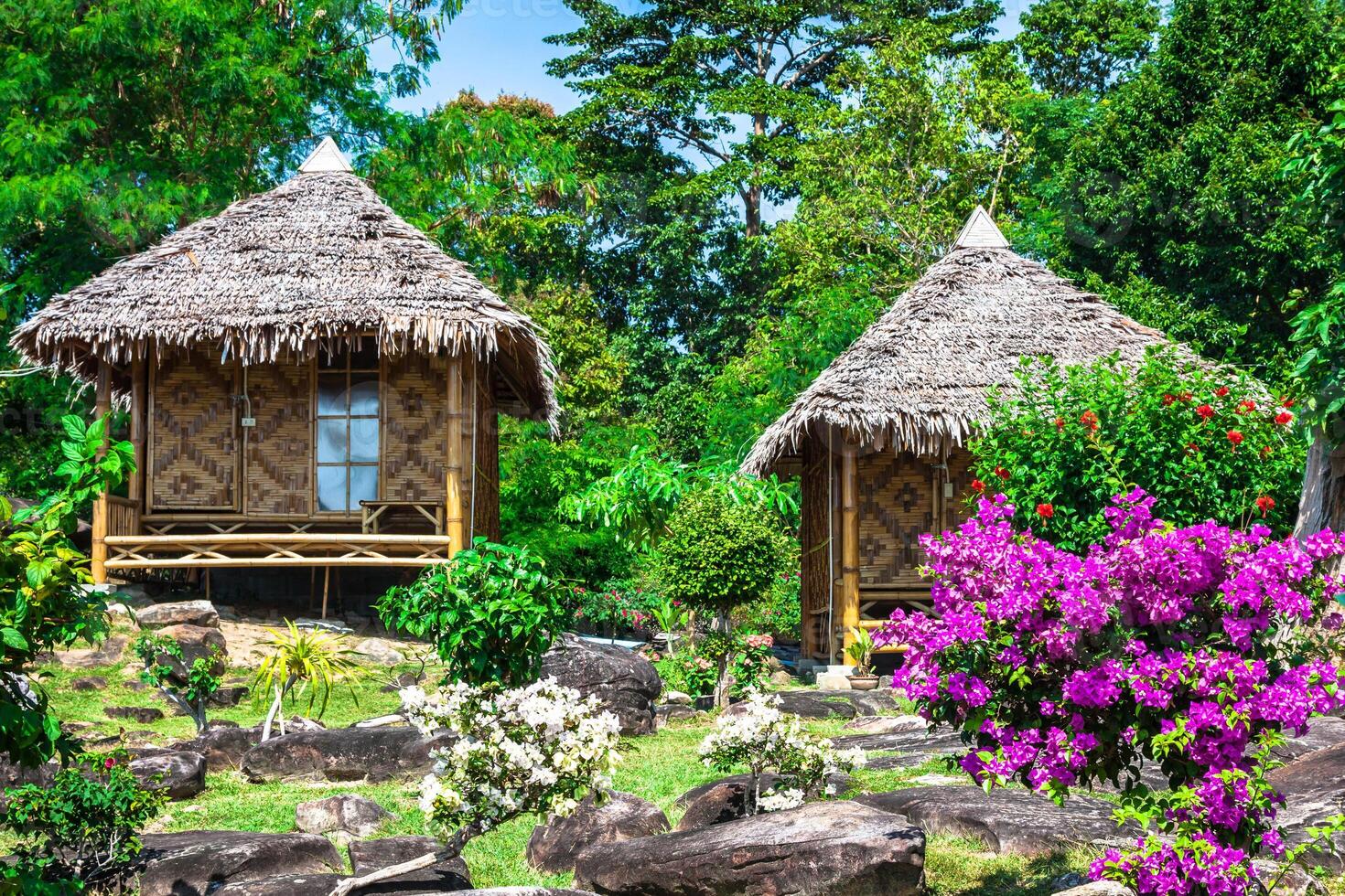 de madera bungalow recurso en ko fi fi isla, Tailandia foto