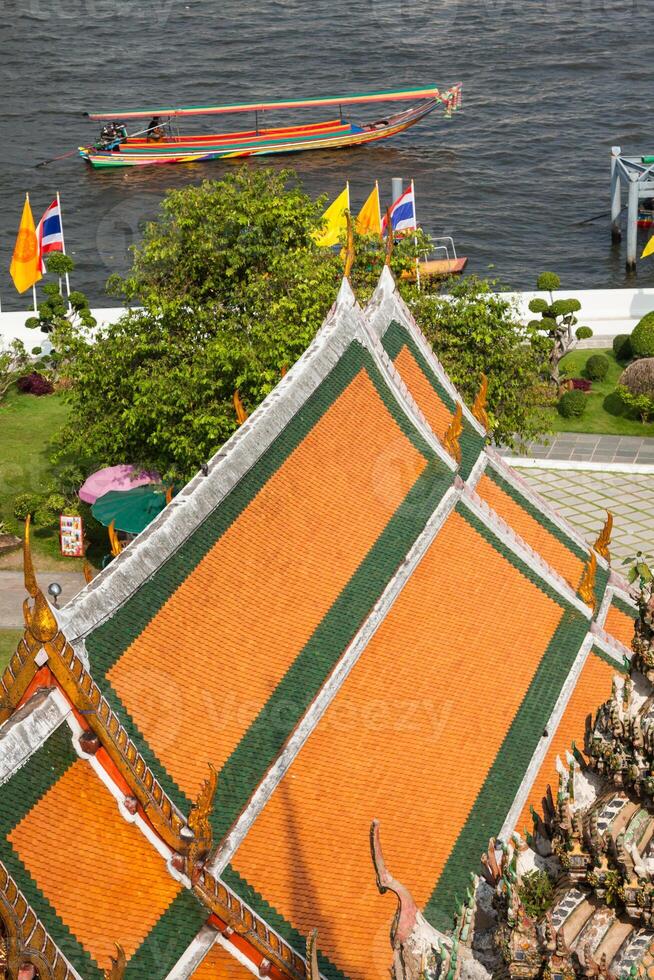 View at the temples of Wat Arun and Chao Phraya River, Bangkok photo