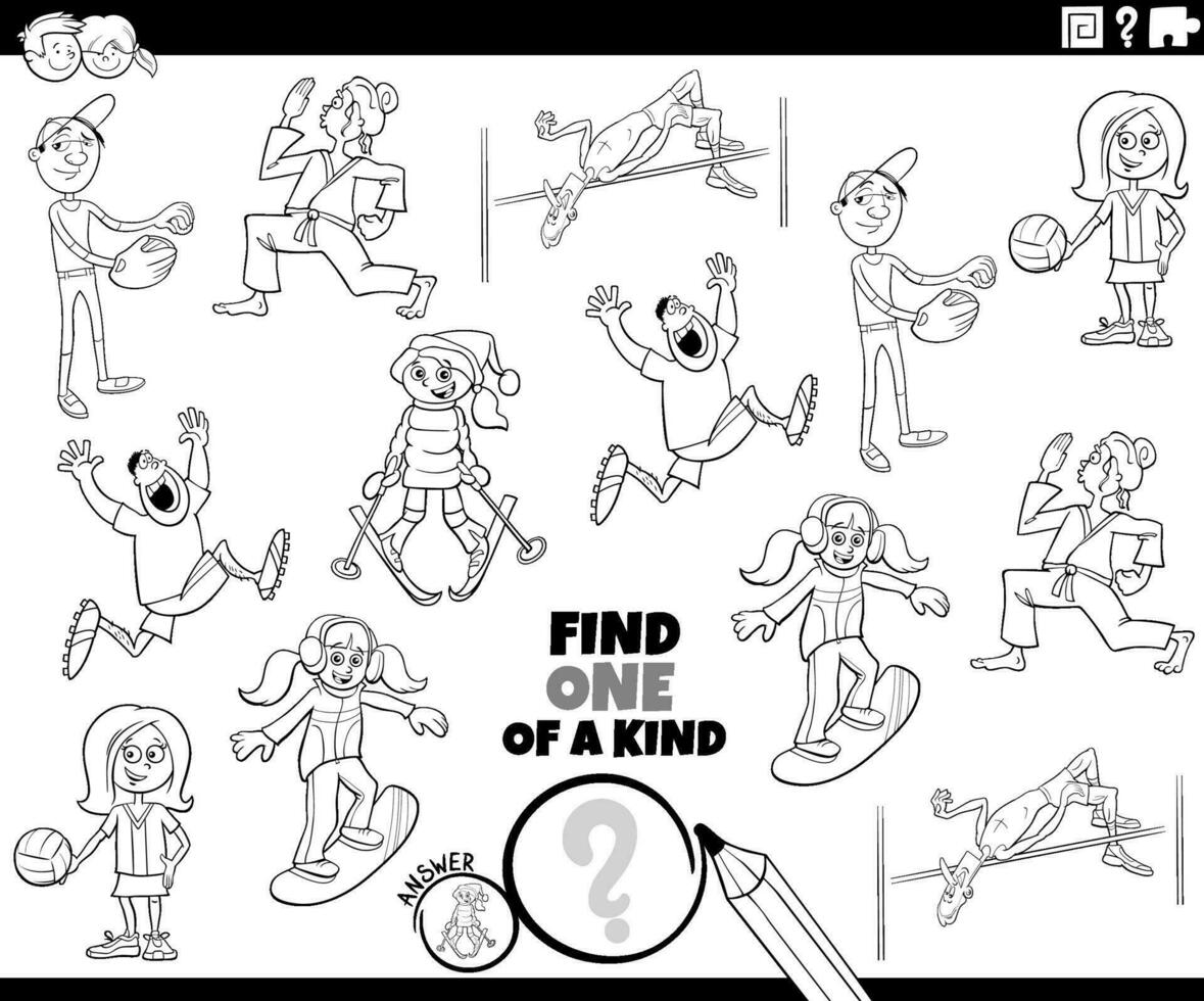 one of a kind game with cartoon sports and people coloring page vector