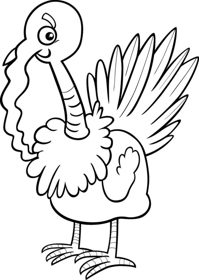 cartoon turkey bird farm animal character coloring page vector