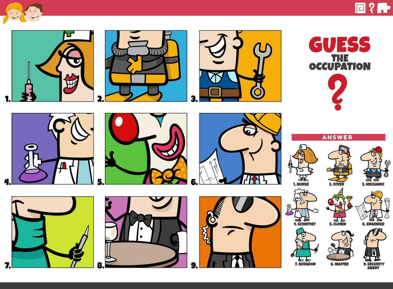 guess the occupation cartoon educational activity vector