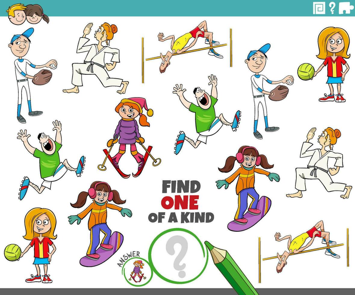 uno de un tipo juego con gracioso dibujos animados Deportes y personas vector