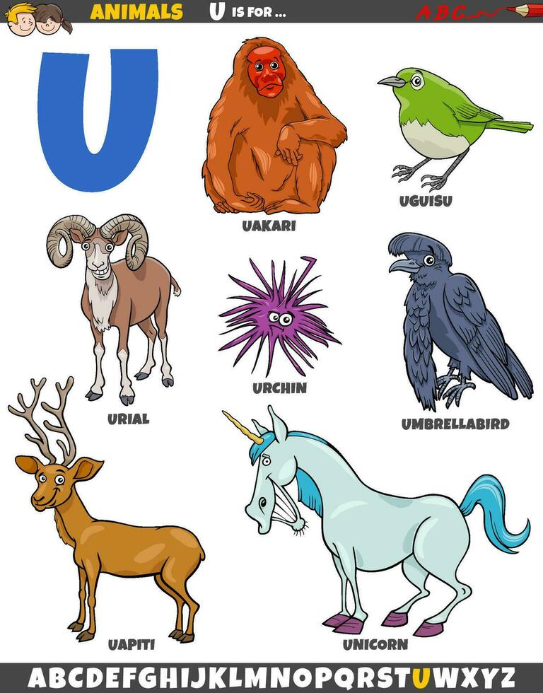 dibujos animados animal caracteres para letra tu educativo conjunto vector