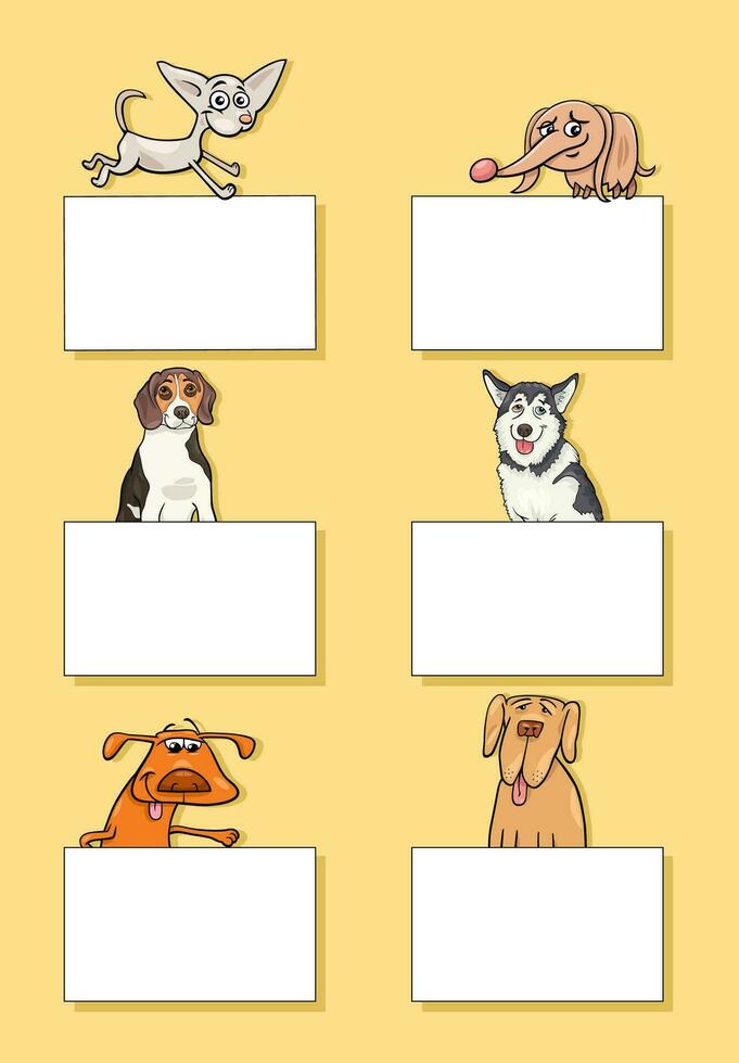 dibujos animados perros y cachorros con tarjetas diseño conjunto vector