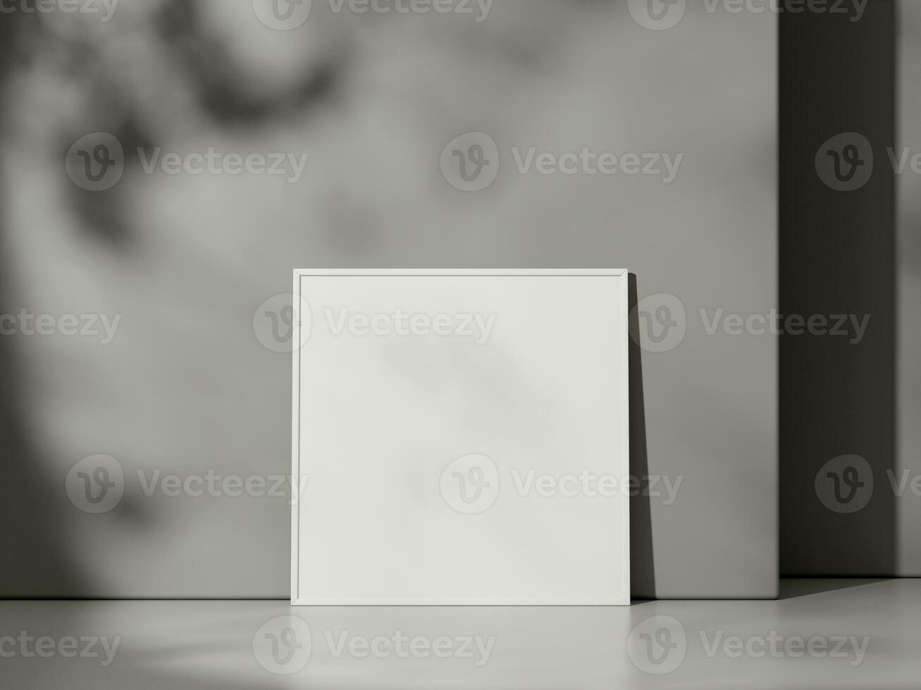 Blank poster with frame mockup on grey wall with shadow photo