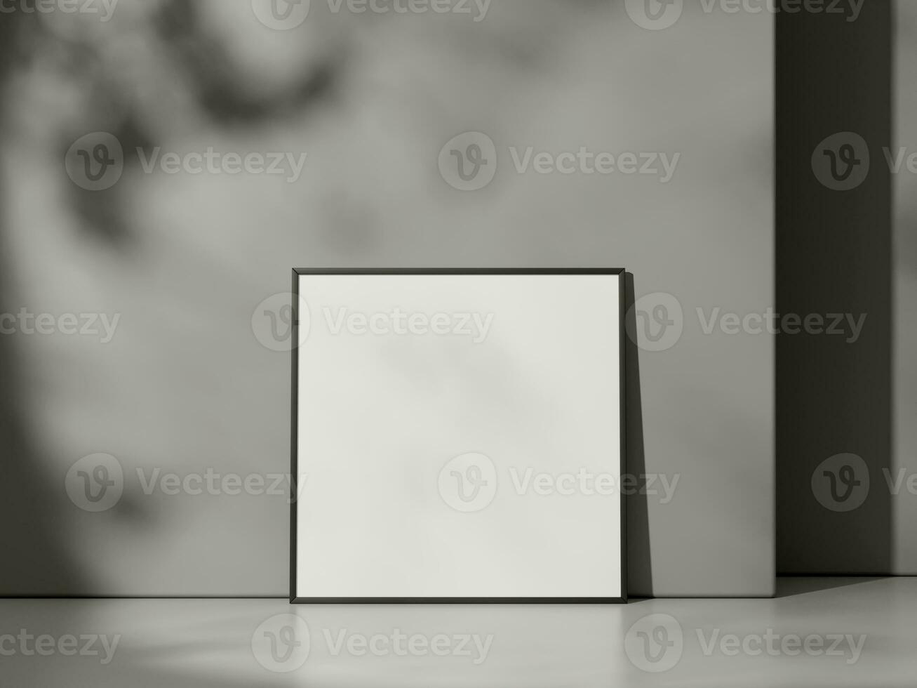 Blank poster with frame mockup on grey wall with shadow photo