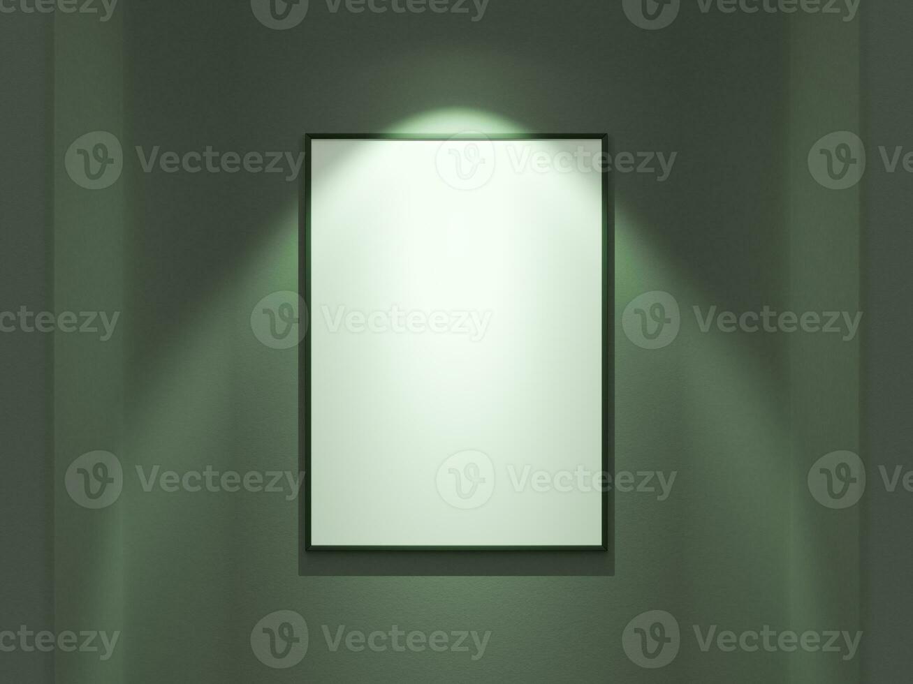 Minimal picture poster frame mockup on green wallpaper photo