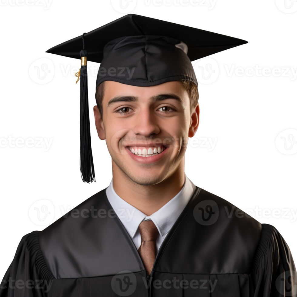 closed up of a graduating university student male smiling, wearing a graduation cap, isolated on a transparent background, student life, Ai generative png