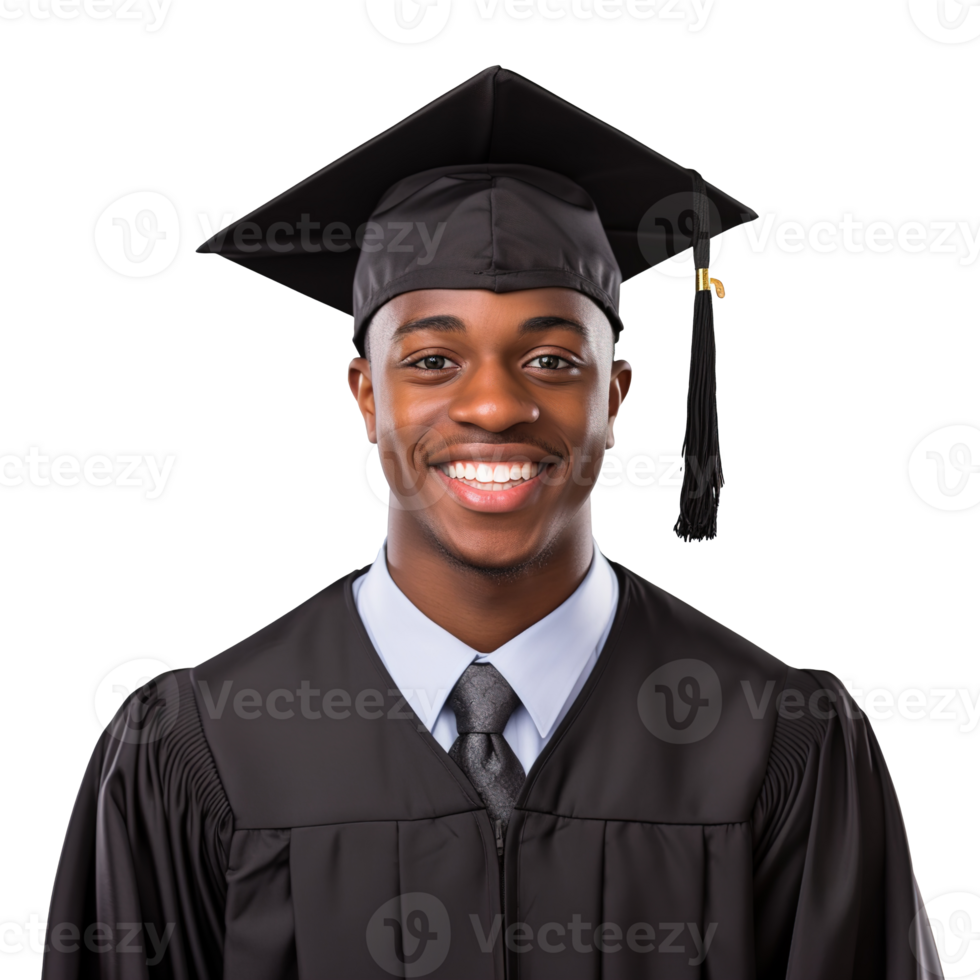 closed up of a graduating university student male smiling, wearing a graduation cap, isolated on a transparent background, student life, Ai generative png