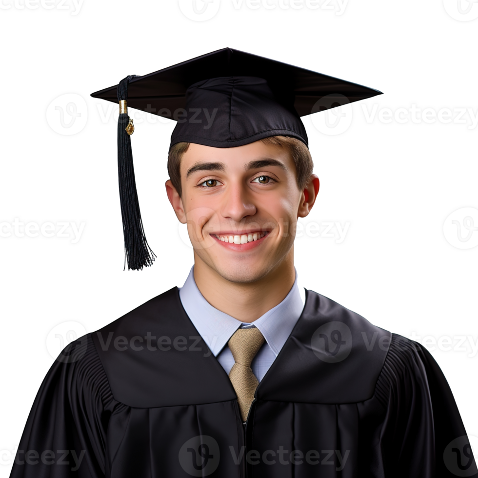 closed up of a graduating university student male smiling, wearing a graduation cap, isolated on a transparent background, student life, Ai generative png